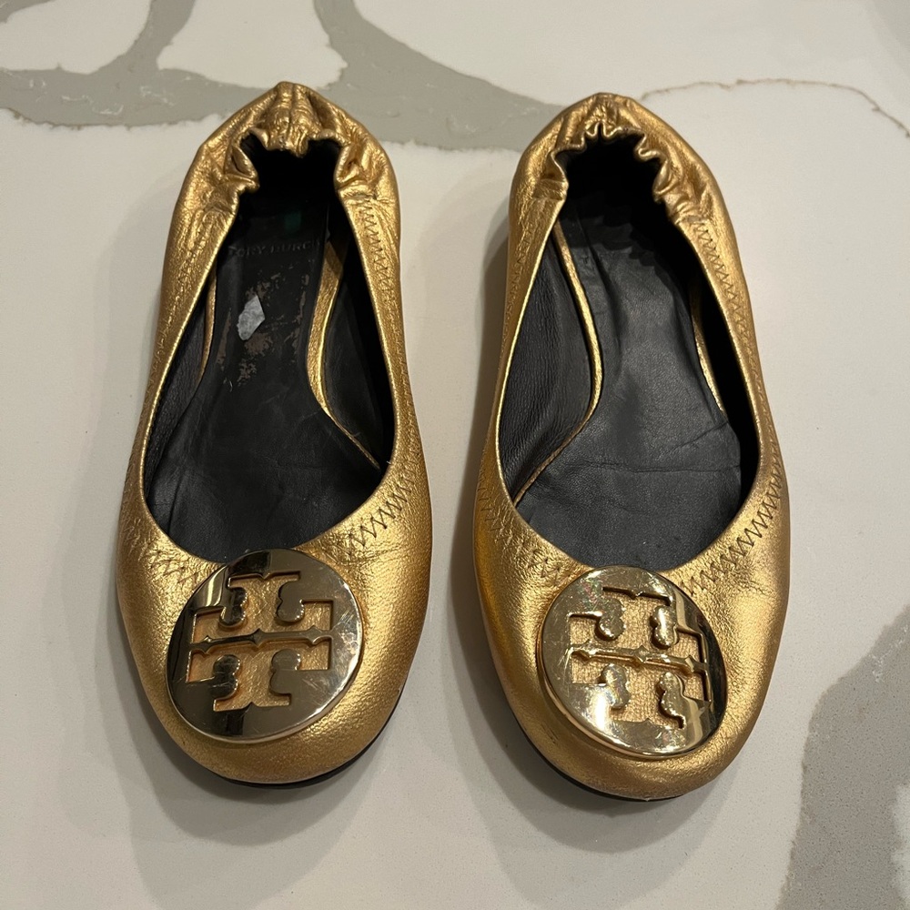 Tory Burch, gold ballet flats